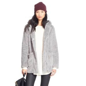 KENNETH COLE FAUX FUR TEDDY COAT WITH HOOD
